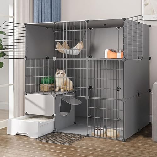 kaninchenställe Katzenlaufstall,Kaninchenstall for Haustiere,Lebensraum for Kleintiere,Großes 3-stöckiges Laufstall Mit Tür Und Geschlossener Katzentoilette,Verwendung for Kätzchen,Hasen, Chinchillas von HhYyLr