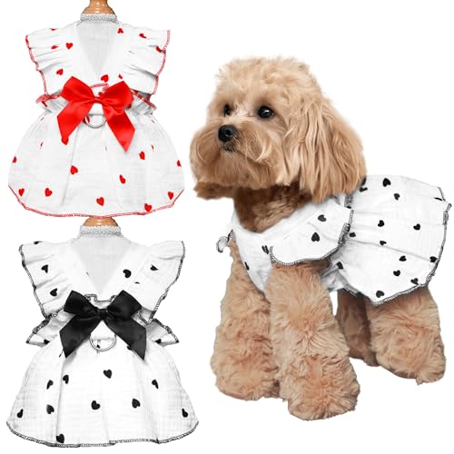 2-teiliges Hundekleid, Haustierkleidung für kleine Hunde und Mädchen, niedliches Herzmuster, ärmellose Kleider mit D-Ring, atmungsaktives Haustier-Outfit, Sommerkleidung für kleine Hunde, Welpen von HhiMyOct
