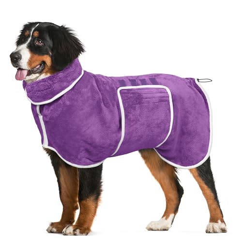Hunde-Bademantel, Handtuch, Hunde-Trockenmantel, super saugfähige Handtücher, Bademantel für Hunde, groß, weich, verstellbares Halsband und Bauchgurt, schnell trocknend, Mantel, Haustier von HhiMyOct