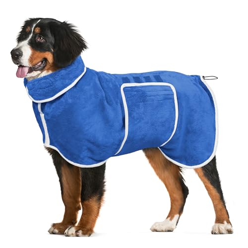 Hunde-Bademantel, Handtuch, Hunde-Trockenmantel, super saugfähige Handtücher, Bademantel für Hunde, groß, weich, verstellbares Halsband und Bauchgurt, schnell trocknend, Mantel, Haustier von HhiMyOct