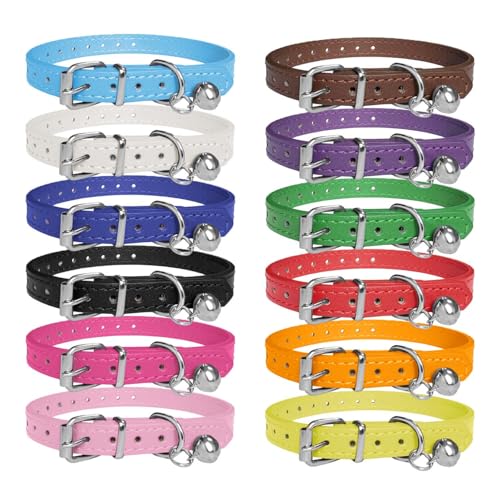 Hundehalsband für Welpen, Katzen, mit Glöckchen, 12 Farben, Identifikation, Leder, PU-Leder, verstellbares Lederhalsband, Katzenhalsband mit Glöckchen, Haustierhalsbänder für kleine Katzen, Kätzchen, von HhiMyOct