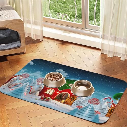 Elfs House Printing Haustier-Tischdecke, saugfähig, spezielles Pad für Futternäpfe, rollbar zur Aufbewahrung, ideal für Futternäpfe von Hhwwtye
