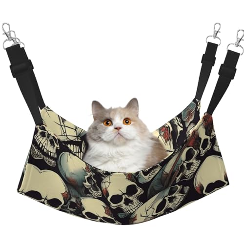 Hhwwtye Katzenbett mit Totenkopf-Skelett-Hängematte, freistehendes Katzenbett für drinnen und draußen, einfache Montage Hhwwtye Katzenbett mit Totenkopf-Skelett-Hängematte, freistehendes Katzenbett für drinnen und draußen, einfache Montage von Hhwwtye