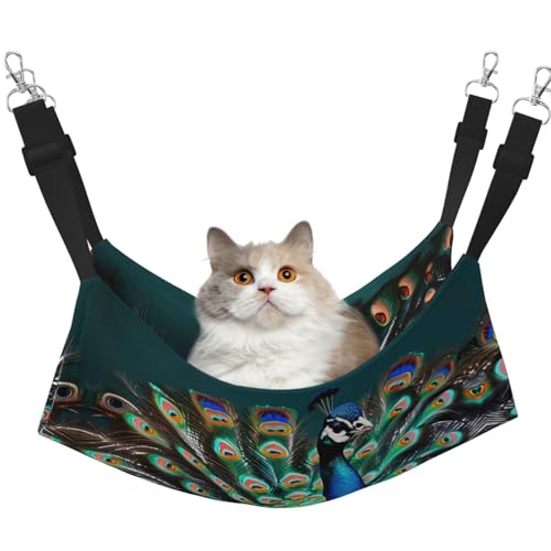 Hhwwtye Schöne Pfauen-Katzenbett-Hängematte, freistehendes Katzenbett für drinnen und draußen, einfache Montage Hhwwtye Schöne Pfauen-Katzenbett-Hängematte, freistehendes Katzenbett für drinnen und draußen, einfache Montage von Hhwwtye