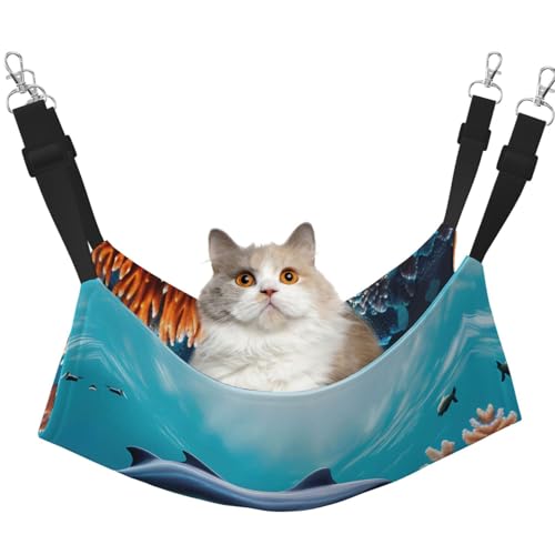 Hhwwtye Schöne Unterwasserwelt Delfine Coral Katzenbett Hängematte, freistehendes Katzenbett für drinnen und draußen, einfache Montage Hhwwtye Schöne Unterwasserwelt Delfine Coral Katzenbett Hängematte, freistehendes Katzenbett für drinnen und draußen, einfache Montage von Hhwwtye