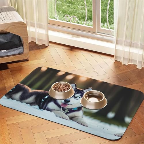 Husky Hunde-Druck, saugfähige Tischdecke, spezielles Pad für Futternäpfe, rollbar zur Aufbewahrung, ideal für Futternäpfe Husky Hunde-Druck, saugfähige Tischdecke, spezielles Pad für Futternäpfe, rollbar zur Aufbewahrung, ideal für Futternäpfe von Hhwwtye