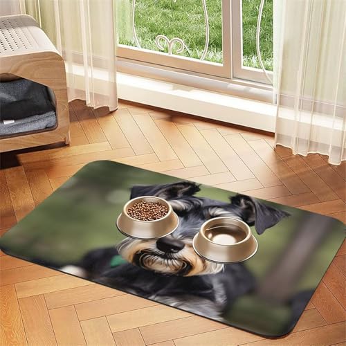 Niedlicher Schnauzer-Druck, saugfähige Tischdecke, spezielles Pad für Futternäpfe, rollbar zur Aufbewahrung, ideal für Futternäpfe von Hhwwtye