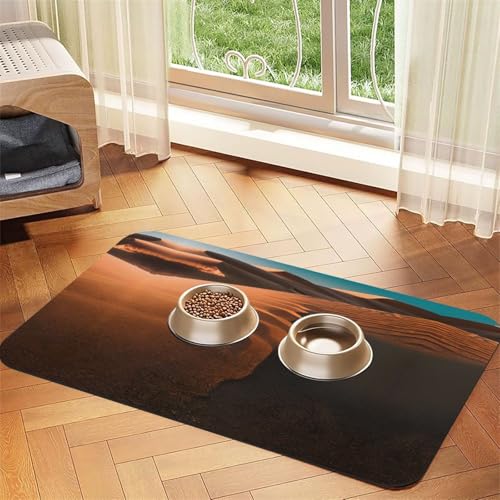 Sanddünen Druck Haustier saugfähige Tischdecke, spezielles Pad für Futternäpfe, rollbar zur Aufbewahrung, ideal für Futternäpfe Sanddünen Druck Haustier saugfähige Tischdecke, spezielles Pad für Futternäpfe, rollbar zur Aufbewahrung, ideal für Futternäpfe von Hhwwtye