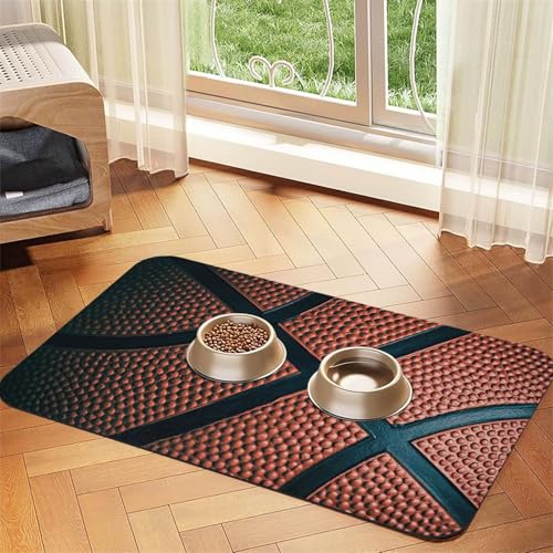 Saugfähige Tischdecke, Basketball-Sportdruck, spezielles Pad für Futternäpfe, rollbar zur Aufbewahrung, ideal für Futternäpfe von Hhwwtye