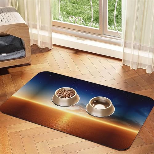 Saugfähige Tischdecke für Haustiere, Himmel mit Mond, spezielles Pad für Futternäpfe, rollbar zur Aufbewahrung, ideal für Futternäpfe Saugfähige Tischdecke für Haustiere, Himmel mit Mond, spezielles Pad für Futternäpfe, rollbar zur Aufbewahrung, ideal für Futternäpfe von Hhwwtye