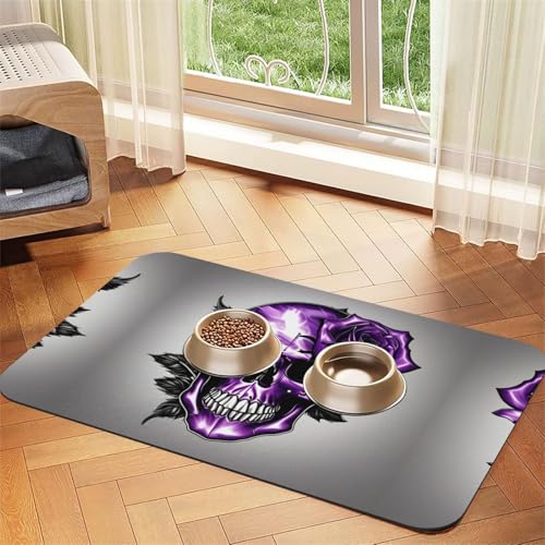 Saugfähige Tischdecke für Haustiere, Motiv: lila Rose und Totenkopf, spezielles Pad für Futternäpfe, rollbar zur Aufbewahrung, ideal für Futternäpfe Saugfähige Tischdecke für Haustiere, Motiv: lila Rose und Totenkopf, spezielles Pad für Futternäpfe, rollbar zur Aufbewahrung, ideal für Futternäpfe von Hhwwtye