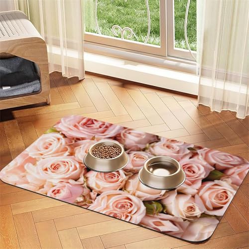 Saugfähige Tischdecke für Haustiere, rosa Rosen, spezielles Pad für Futternäpfe, rollbar zur Aufbewahrung, ideal für Futternäpfe Saugfähige Tischdecke für Haustiere, rosa Rosen, spezielles Pad für Futternäpfe, rollbar zur Aufbewahrung, ideal für Futternäpfe von Hhwwtye