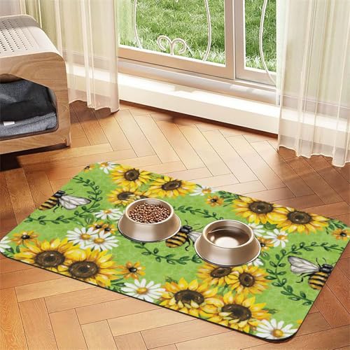 Saugfähige Tischdecke mit Bienen- und Sonnenblumen-Druck, spezielles Pad für Futternäpfe, rollbar zur Aufbewahrung, ideal für Futternäpfe Saugfähige Tischdecke mit Bienen- und Sonnenblumen-Druck, spezielles Pad für Futternäpfe, rollbar zur Aufbewahrung, ideal für Futternäpfe von Hhwwtye