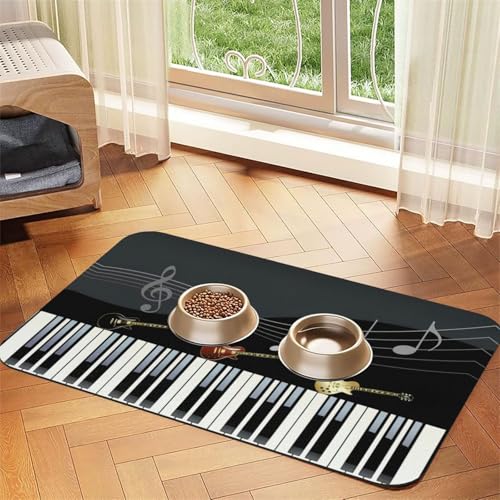 Saugfähige Tischdecke mit Gitarren- und Klaviermuster, spezielles Pad für Futternäpfe, rollbar zur Aufbewahrung, ideal für Futternäpfe Saugfähige Tischdecke mit Gitarren- und Klaviermuster, spezielles Pad für Futternäpfe, rollbar zur Aufbewahrung, ideal für Futternäpfe von Hhwwtye