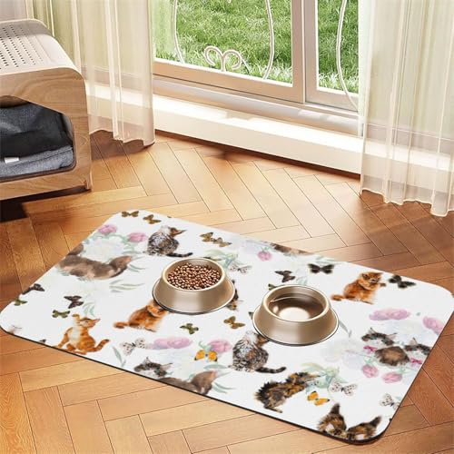 Saugfähige Tischdecke mit Katzen- und Schmetterlingsdruck, spezielles Pad für Futternäpfe, rollbar zur Aufbewahrung, ideal für Futternäpfe Saugfähige Tischdecke mit Katzen- und Schmetterlingsdruck, spezielles Pad für Futternäpfe, rollbar zur Aufbewahrung, ideal für Futternäpfe von Hhwwtye