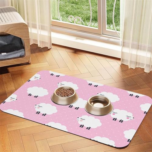 Saugfähige Tischdecke mit rosa Schafen, spezielles Pad für Futternäpfe, rollbar zur Aufbewahrung, ideal für Futternäpfe von Hhwwtye