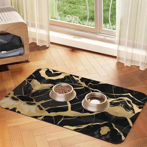 Schwarze Marmor-Textur, Golddruck, saugfähige Tischdecke, spezielles Pad für Futternäpfe, rollbar zur Aufbewahrung, ideal für Futternäpfe Schwarze Marmor-Textur, Golddruck, saugfähige Tischdecke, spezielles Pad für Futternäpfe, rollbar zur Aufbewahrung, ideal für Futternäpfe von Hhwwtye