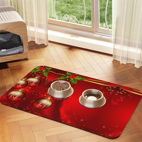 Weihnachtliche rote Laterne Druck Haustier saugfähige Tischdecke, spezielles Pad für Futternäpfe, rollbar zur Aufbewahrung, ideal für Futternäpfe Weihnachtliche rote Laterne Druck Haustier saugfähige Tischdecke, spezielles Pad für Futternäpfe, rollbar zur Aufbewahrung, ideal für Futternäpfe von Hhwwtye