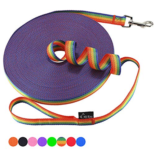 Hi Kiss Hunde-/Welpenleine für Gehorsamkeitstraining, Beweglichkeitstraining, 4.6 m, 6.1 m, 9.1 m, 15.2 m, 30.5 m, ideal für Training, Spielen, Camping oder Hinterhof, Regenbogenfarben Hi Kiss Hunde-/Welpenleine für Gehorsamkeitstraining, Beweglichkeitstraining, 4.6 m, 6.1 m, 9.1 m, 15.2 m, 30.5 m, ideal für Training, Spielen, Camping oder Hinterhof, Regenbogenfarben von Hi Kiss
