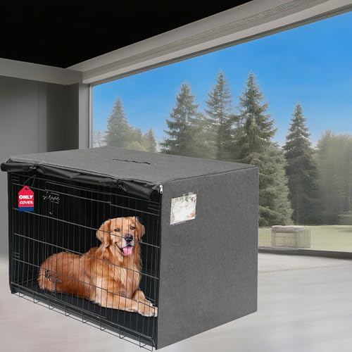 HiCaptain Atmungsaktive Abdeckung für Hundekäfige, 106,7 cm, strapazierfähig, Abdeckung für Hundehütten, Doppelreißverschluss, Winddicht, wasserdicht, UV-beständig (grau) von HiCaptain