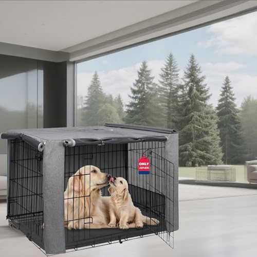 HiCaptain Hundekäfig-Abdeckung aus Metall, zusammenklappbar, für 91,4 cm Drahtkäfig, zweifarbig Grau von HiCaptain