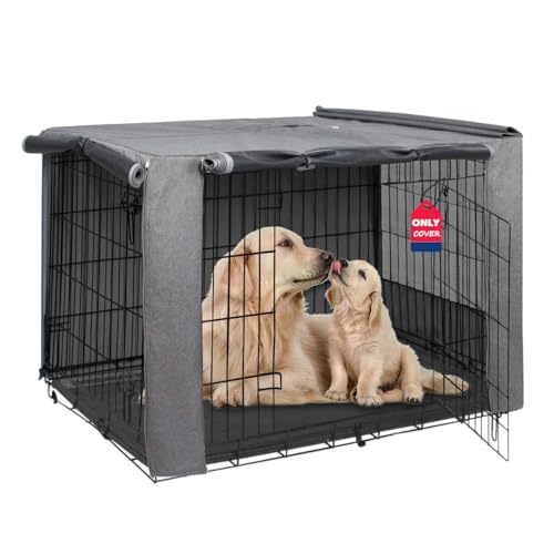 HiCaptain Hundekäfig-Abdeckung aus Metall, zusammenklappbar, für 91,4 cm Drahtkäfig, zweifarbig Grau von HiCaptain