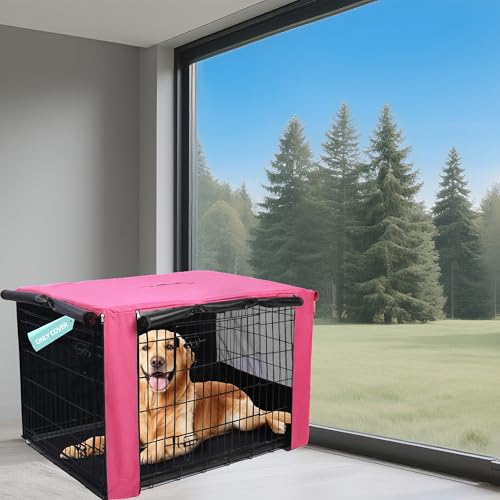 HiCaptain Hundekäfig-Abdeckung für 106,7 cm Drahtkäfige, strapazierfähig, atmungsaktiv, passend für 1 2 Türen, Standard-Drahtkäfig (Rosa, 106,7 cm) von HiCaptain