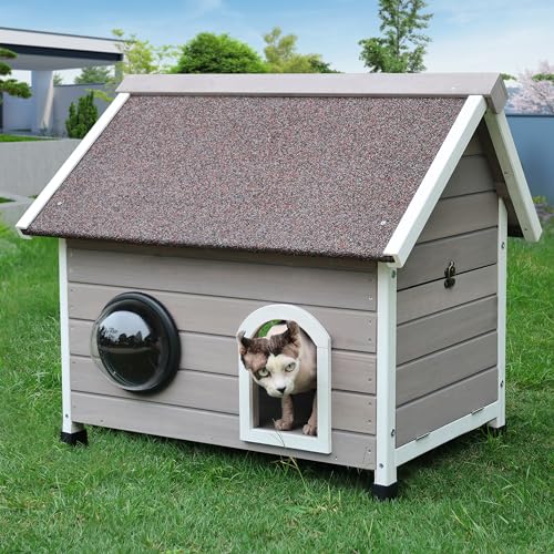 HiCaptain Katzenhaus Outdoor für Wetterfestes Katzenhaus, Holz-Katzenhaus für draußen, kleines Haustierhaus mit einzigartiger Form, Kuppelfenster, Fluchttür und abnehmbarem Dachboden, grau HiCaptain Katzenhaus Outdoor für Wetterfestes Katzenhaus, Holz-Katzenhaus für draußen, kleines Haustierhaus mit einzigartiger Form, Kuppelfenster, Fluchttür und abnehmbarem Dachboden, grau von HiCaptain