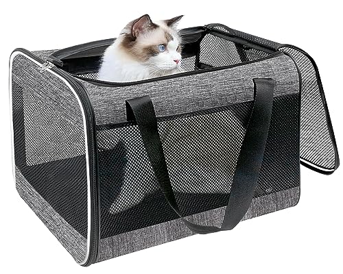 HiCaptain Katzentragetasche, leichte weiche Katzentrage mit Netzfenster oben, atmungsaktive Haustiertrage für mittelgroße Katzen und kleine Hunde, Welpen bis zu 6,8 kg - Grau von HiCaptain