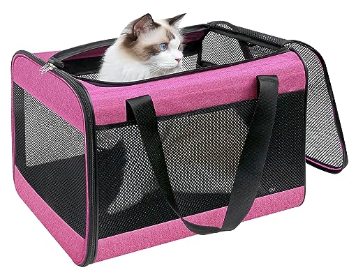 HiCaptain Rosa Katzentragetasche, leichte, weiche Katzentrage mit Netzfenster oben, atmungsaktive Haustiertrage für mittelgroße Katzen und kleine Hunde, Welpen bis zu 6,8 kg - Rosa von HiCaptain