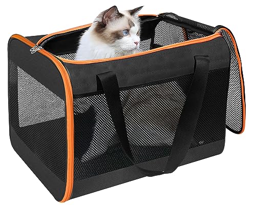HiCaptain Schwarze Katzentragetasche, leichte, weiche Katzentrage mit Netzfenster oben, atmungsaktive Haustiertragetasche für mittelgroße Katzen und kleine Hunde, Welpen bis zu 6,8 kg - Schwarz von HiCaptain