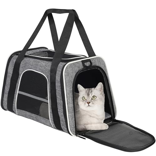 HiCaptain Soft Cat Carrier mit Top Mesh Fenster und Pet Carrier Atmungsaktiv für mittlere Katzen und kleine Hunde Welpen bis 14 lb (Grau) von HiCaptain