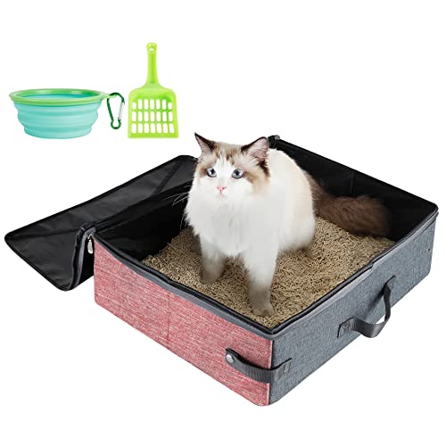 HiCaptain Tragbare Katzentoilette mit Deckel und Griff, zusammenklappbar, für Katzen im Auto (L, Rosa/Grau) von HiCaptain