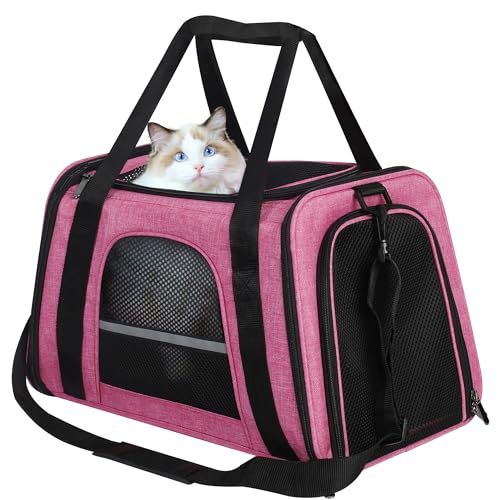 HiCaptain Transporttasche für Katzen Faltbar, mit Schultergurt, Weich Gepolstert, Transportbox für kleine Hunde Welpen bis 7kgs (Pink)-46 x 29 x 30 cm von HiCaptain