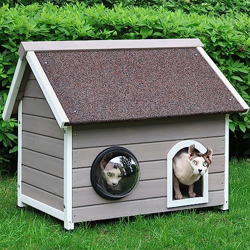 HiCaptain Wetterfestes Katzenhaus für Katzen im Außenbereich, Holz-Katzenhaus für draußen, einzigartiges kleines Haustierhaus mit Fluchttür, transparentem Fenster und abnehmbarem Dachboden, grau HiCaptain Wetterfestes Katzenhaus für Katzen im Außenbereich, Holz-Katzenhaus für draußen, einzigartiges kleines Haustierhaus mit Fluchttür, transparentem Fenster und abnehmbarem Dachboden, grau von HiCaptain