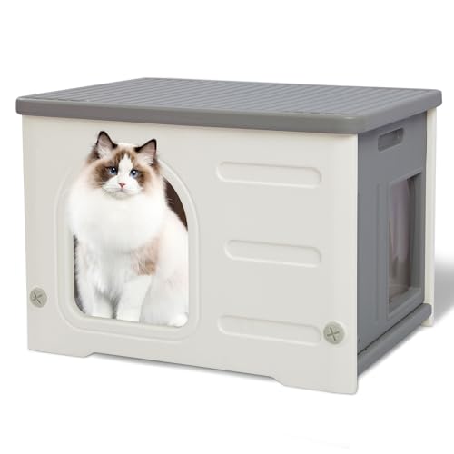 Hicaptain Katzenhäuser für Indoor-Katzen mit Fluchttür, Kunststoff, Outdoor-Katzenhaus, Welpe, wilde Katze, Unterschlupf für kleine, mittelgroße Haustiere, Grau Hicaptain Katzenhäuser für Indoor-Katzen mit Fluchttür, Kunststoff, Outdoor-Katzenhaus, Welpe, wilde Katze, Unterschlupf für kleine, mittelgroße Haustiere, Grau von HiCaptain