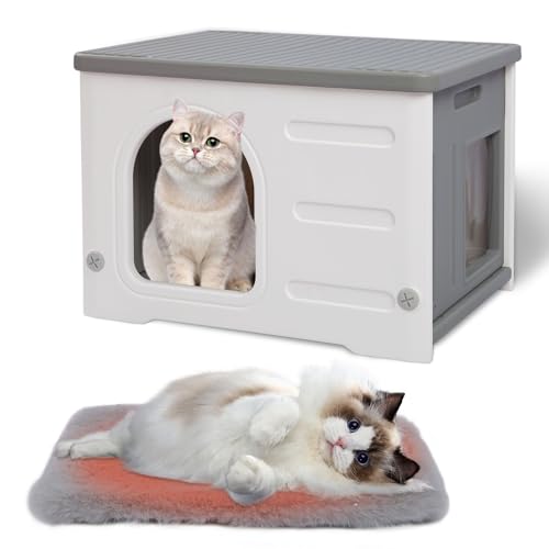 Hicaptain Katzenhäuser für Indoor-Katzen mit Fluchttür, Kunststoff, Outdoor-Katzenhaus, Welpe, wilde Katze, Unterschlupf für kleine, mittelgroße Haustiere, Grau Hicaptain Katzenhäuser für Indoor-Katzen mit Fluchttür, Kunststoff, Outdoor-Katzenhaus, Welpe, wilde Katze, Unterschlupf für kleine, mittelgroße Haustiere, Grau von HiCaptain