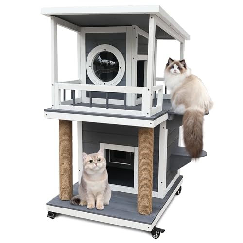 Katzenhaus Katzenvilla Katzenhütte 2 Etagen mit Terrasse Dach Indoor und Outdoor Wetterfest, UV-beständig, Tannenholz, Grau Katzenhaus Katzenvilla Katzenhütte 2 Etagen mit Terrasse Dach Indoor und Outdoor Wetterfest, UV-beständig, Tannenholz, Grau von HiCaptain