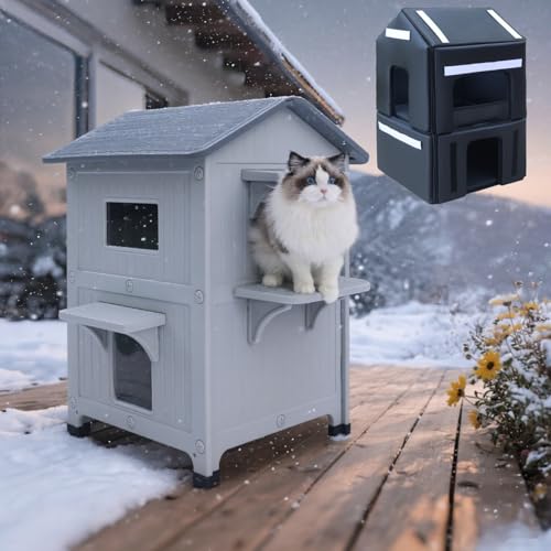 Katzenhaus aus Kunststoff für den Außenbereich, mit Isolierschicht, wetterfest für wilde Multi-Katzen, 2-stöckig, isoliert, erhöhter Katzenhaus mit Fluchttür, einfache Montage, erweiterbarer Innenraum Katzenhaus aus Kunststoff für den Außenbereich, mit Isolierschicht, wetterfest für wilde Multi-Katzen, 2-stöckig, isoliert, erhöhter Katzenhaus mit Fluchttür, einfache Montage, erweiterbarer Innenraum von HiCaptain