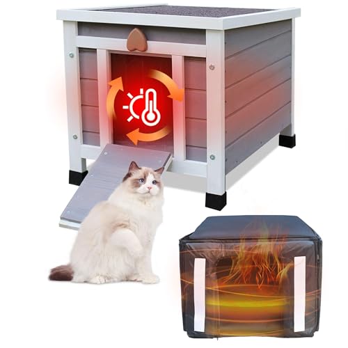 Katzenhaus für Katzen im Freien Feral Kitty Shelter mit isolierter Auskleidung für den Winter, wasserdicht, Kaninchenstall für Hasen, Katzen von HiCaptain