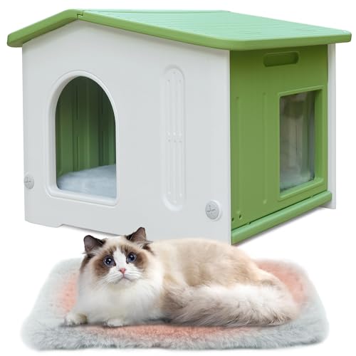 Kunststoff-Katzenhaus für Outdoor Indoor-Gebrauch, stapelbar verwilderte Katze Unterschlupf Indoor-Katzenhaus isoliert wetterfest wasserdicht -Grün Kunststoff-Katzenhaus für Outdoor Indoor-Gebrauch, stapelbar verwilderte Katze Unterschlupf Indoor-Katzenhaus isoliert wetterfest wasserdicht -Grün von HiCaptain