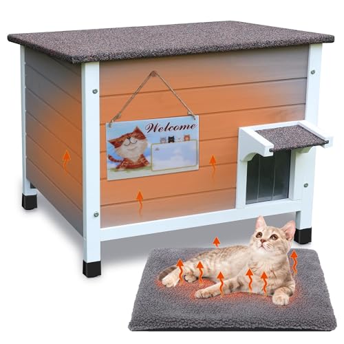 Outdoor Katzenhaus, 100% isoliert Outdoor-Katzenhäuser mit Matte für Winter für verwilderte Katzen wetterfest All-Round-Schaum-Design (Modern, Grau-mit Matte) von HiCaptain