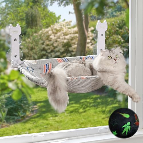 HiPetpy Katzen Fensterliege, Leuchtend im Dunkeln & Wendematte, Faltbares & Kabelloses Katzen Fensterbett mit verbesserten Saugnäpfen für bis zu 20 kg, Katzen hängematte Fenster mit Vertiefungsdesign HiPetpy Katzen Fensterliege, Leuchtend im Dunkeln & Wendematte, Faltbares & Kabelloses Katzen Fensterbett mit verbesserten Saugnäpfen für bis zu 20 kg, Katzen hängematte Fenster mit Vertiefungsdesign von HiPetpy
