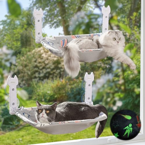 HiPetpy Katzen-Fenstersitzstange, leuchtende, faltbare Katzenhängematte mit versunkenem Design und abnehmbarem weichem Bezug, atmungsaktiv, schnurloses Fensterbett zum Ausruhen von Kätzchen, Grau, 2 HiPetpy Katzen-Fenstersitzstange, leuchtende, faltbare Katzenhängematte mit versunkenem Design und abnehmbarem weichem Bezug, atmungsaktiv, schnurloses Fensterbett zum Ausruhen von Kätzchen, Grau, 2 von HiPetpy