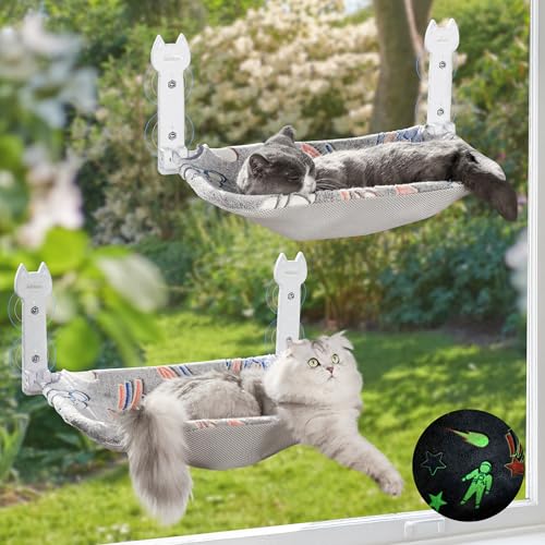 HiPetpy Katzen-Fensterstange, leuchtet im Dunkeln, faltbare Katzenhängematte mit versunkenem Design und abnehmbarem weichem Bezug, atmungsaktiv, schnurloses Fensterbett zum Ausruhen von Kätzchen, 2 HiPetpy Katzen-Fensterstange, leuchtet im Dunkeln, faltbare Katzenhängematte mit versunkenem Design und abnehmbarem weichem Bezug, atmungsaktiv, schnurloses Fensterbett zum Ausruhen von Kätzchen, 2 von HiPetpy