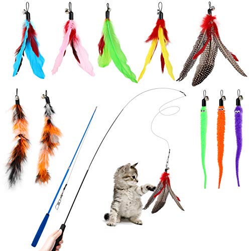 Hianjoo Katzenspielzeug Katze Toys 12 Stück, Interaktives Katzenspielzeug Feder mit 2 STK Versenkbare Katzenangel Ersatz und 10 STK Feder Spielzeug mit Glocken Hianjoo Katzenspielzeug Katze Toys 12 Stück, Interaktives Katzenspielzeug Feder mit 2 STK Versenkbare Katzenangel Ersatz und 10 STK Feder Spielzeug mit Glocken von Hianjoo