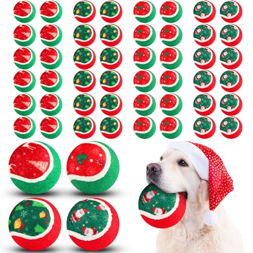 Hiboom 48 Stück Weihnachts-Tennisbälle für Hunde, 6,3 cm, Weihnachts-Hundespielzeug, Ball, Haustier, interaktives Spielzeug für kleine, mittelgroße und große Hunde, Zahnen, Kautraining, von Hiboom