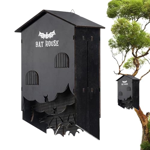 Hiemible Fledermaushaus | Wandmontage Holz Fledermausnest | Dreikammer Fledermauskasten Wandmontage Für Halloween Outdoor Garten Baum Hinterhof Dekoration von Hiemible