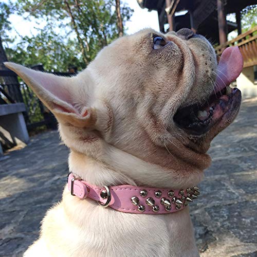 Hifrenchies Hundehalsband mit Nieten, Pilz-Nieten, verstellbar, Mikrofaser-Leder, Haustier-Halsbänder für Französische/Bulldogge/Mops, geeignet für kleine, mittelgroße und große Hunde (XL, Pink) von Hifrenchies