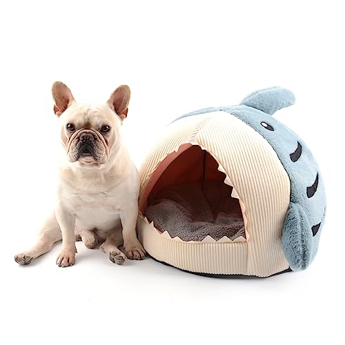 Hifrenchies Shark Haustierhaus für Französische Bulldogge, Haifischhaus, waschbares Hundehöhle, Bett mit herausnehmbarer Kissenmatte, Haifischbett und Haus für Hunde und Katzen (M,Grau) von Hifrenchies